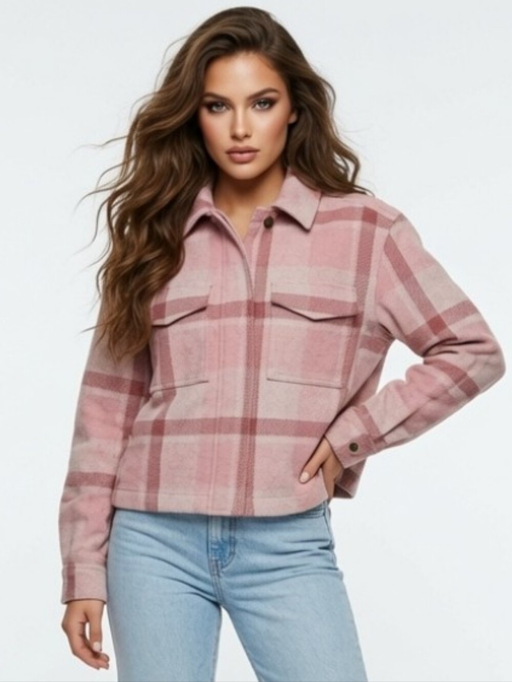 Old Navy Pink Plaid Shacket Jacket  (Size:xs)